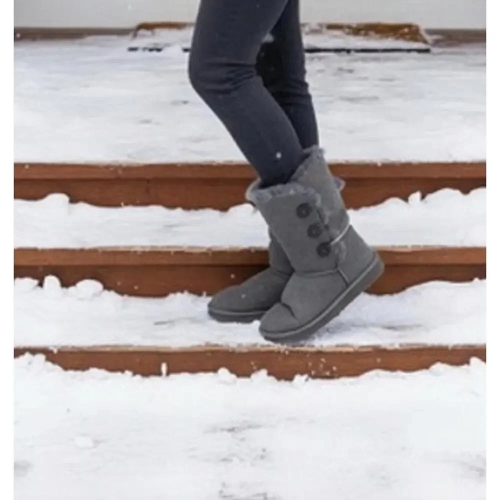 UGG Bailey Button II Kids Gray Mid-Calf Winter Snow Boots Triple‎ Button 3Y